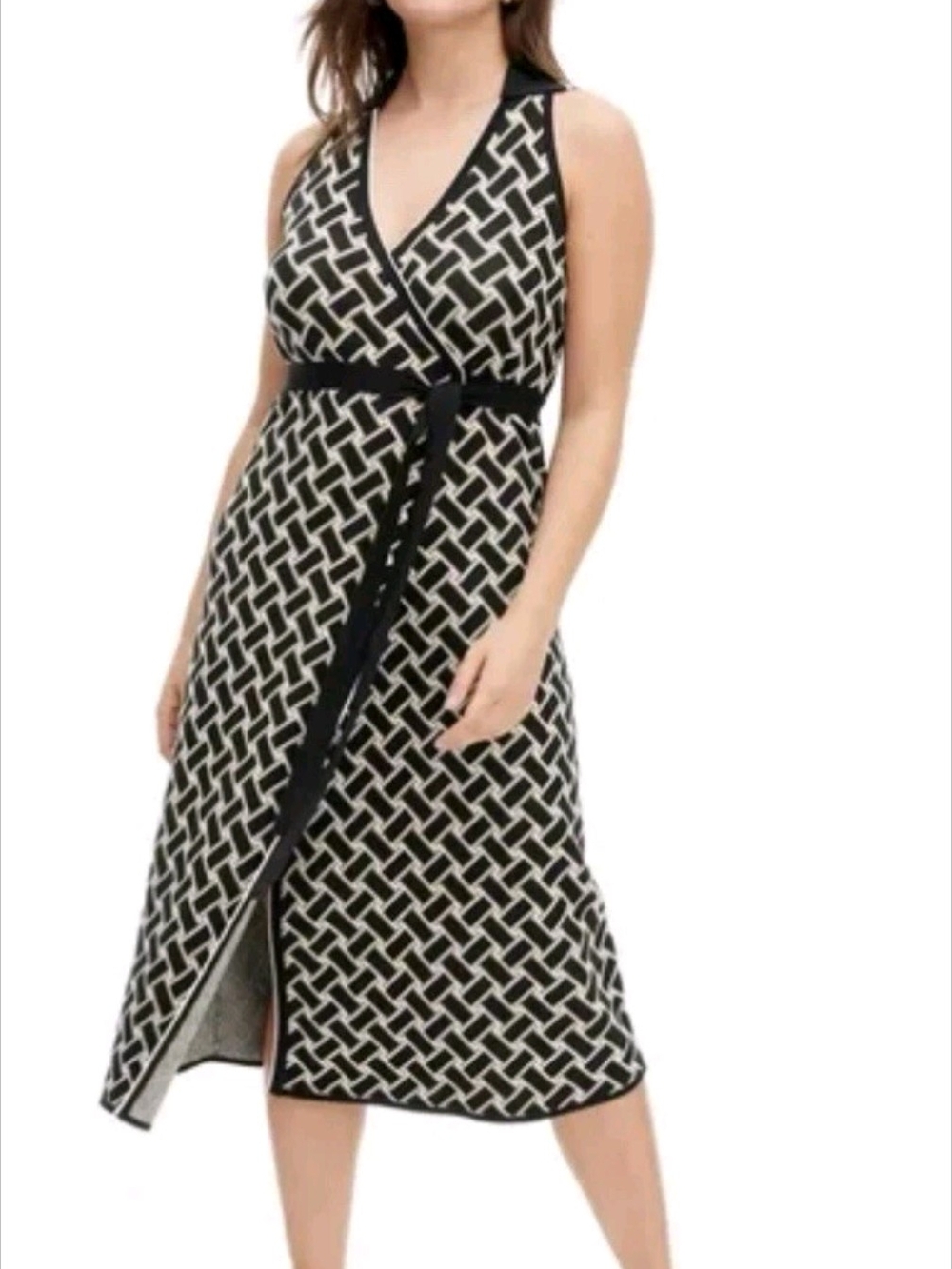 NWOT Diane Von Furstenberg Black & White Geometric Midi Wrap Dress